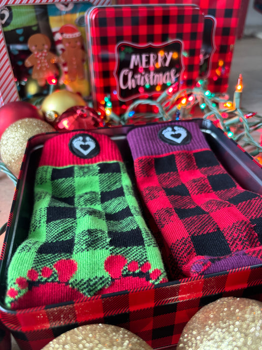 Green Plaid Holiday Sox Box