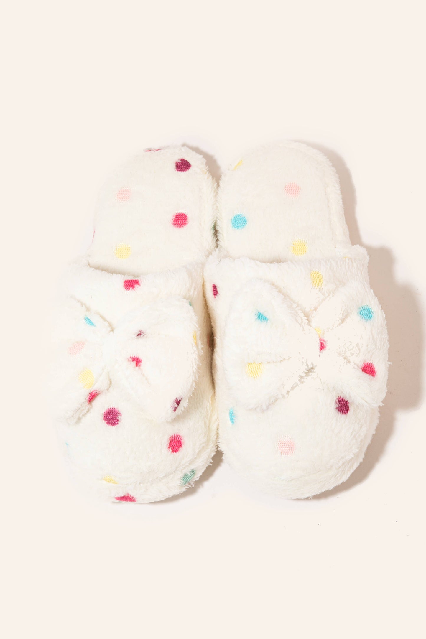 Polka Dot Bowtie Fuzzy Slippers