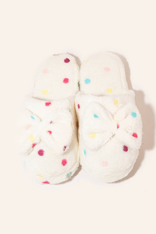 Polka Dot Bowtie Fuzzy Slippers